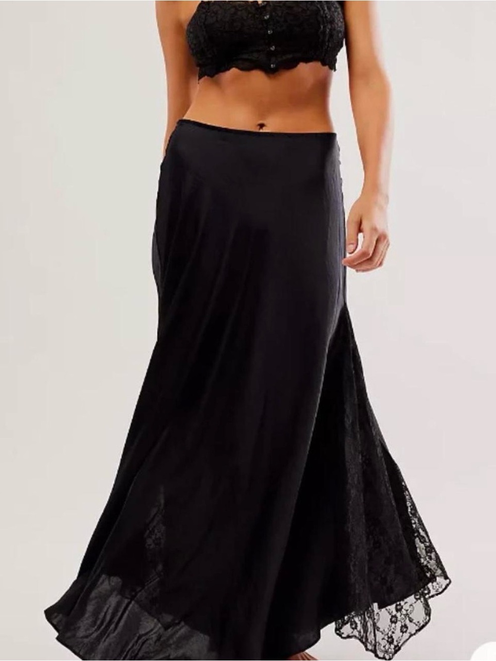 Free People Black Lace-Panel Maxi Skirt